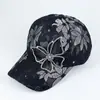Gorra Estilo Coreano para Mujer Nueva de Verano con Pedrería Gorra de Béisbol Malla de Encaje Mariposa Transpirable Gorra para el Sol Mujer