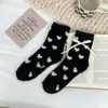 Calcetines de Coral para Mujer, Calcetines de Media Pantorrilla con Lazo de Corazón y Lunares, Estilo Coreano, Cálidos de Invierno, Calcetines Holgados Estilo Japonés