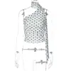 Estilo europeu e americano Ins Hot Girl feminino leopardo estampado cruzado sem mangas fita curta colete apertado top
