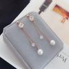 Pendientes de borla de moda para mujer, pendientes largos de perla con circonita y acero de titanio, pendientes de oro rosa con temperamento, joyería al por mayor