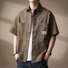 Camisa de Trabajo Resistente de Algodón Puro Estilo Retro Americano para Hombre, Nuevo Estilo de Verano, Camisa Jacket Casual Holgada de Manga Corta, Moderna