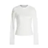 Camiseta de Manga Larga con Cuello Redondo y Hombro Normal Estilo Americano Chica Picante 11Kn para Mujer, Corte Delgado, Versátil, Capa Base, Top Corto
