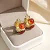 Pendientes Clásicos con Borde Dorado Aguja de Plata de Año Nuevo para Mujer, Pendientes Artísticos Únicos de Personalidad de Lujo Ligero Otoño e Invierno para Mujer