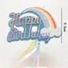 Balão Arco-Íris de Camada Dupla Feliz Aniversário Feliz Aniversário Decoração de Bolo Inserção Bandeira Colorida Inserção