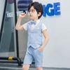 Traje de verano nuevo para niños, venta al por mayor, chaleco pequeño a cuadros de color sólido para bebé, vestido de tres piezas, disfraz para niños 61