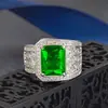 Anillo de Transmisión en Vivo para Celebridad de Internet, Dominante Lleno de Diamantes, Diamantes Rectangulares, Anillo con Piedra Preciosa Imitación de Topacio Natural Corte Esmeralda