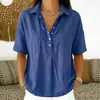Camisa de verano nueva para mujer, de color liso, holgada y cómoda, de manga corta y cuello camisero, para Amazon transfronterizo europeo y americano, sitio independiente 2026