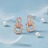 Pendientes de Plata de Ley S925 con Pasador Chapado en Oro Real, Estilo Nuevo, Forma de Herradura, Sensación de Alta Gama, Diseño de Nicho, Pendientes Tachonados de Diamantes, Elegantes Accesorios para Orejas