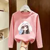 Camiseta de Manga Larga de Algodón Puro Estilo Coreano para Niñas, Primavera y Otoño, Camiseta Básica Casual con Estampado de Dibujos Animados para Bebé, Cuello Redondo