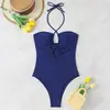 2026 Novo Transfronteiriço Europeu e Americano Sexy Maiô Peça Única Vazado Decote Halter Triângulo Biquíni de Praia Aliexpress Amazon