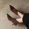 Jin Bukang Otoño e Invierno Nuevos Tacones Altos Franceses para Mujer Sexy Punta Fina Tacón de Aguja Botines de Tobillo tipo Bota con Forro de Felpa Botas Finas Individuales