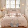 Set de cuatro piezas para niños de algodón lavado encriptado Algodón puro para niña Lindo parche de conejo Algodón bordado Cama Sábanas Edredón