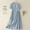 Vestido Vintage Estilo Étnico Artístico para Mujer Verano 2023 Largo Manga Corta Algodón y Lino Falda Larga Holgado Vestido Bordado