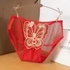2026 Estilo Francés Deseo Puro Bordado Pesado Mariposa Encaje Sexy Calzones para Mujer Malla Transparente Hueca Calzones para Mujer