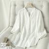 Design Sense Nicho Verão Algodão Vazado Solto Camisa Branca Básica Casual de Manga Curta Top Feminino