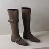Botas Vaqueras de Tacón Grueso con Hebilla Adelgazante, Botas Altas Melard para Montar a Caballo para Mujer, Nuevo Estilo Invierno 2026 Botas Arrugadas