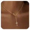 Colar Cruz Figura de Oito Minimalista Design Transfronteiriço, Colar Cruz com Zircônia Incrustada em Cobre, Corrente de Clavícula Feminina Tendência