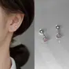 Brincos de Coração com Diamantes Coloridos em Prata Esterlina 925 com Rosca, Não é Necessário Remover ao Dormir, Brincos de Moda Leve de Luxo para Mulheres