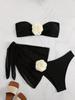 Traje de baño de tres piezas para mujer con diseño floral tridimensional, falda de gasa para vacaciones, bikini para busto pequeño, push-up, trajes de baño de Amazon, encaje, ajustado