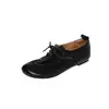 Amigables para pies anchos y gruesos, llenos de textura, cordones de piel auténtica para el trabajo, zapatos pequeños de piel, otoño 2026, zapatos planos de punta redonda de piel auténtica para mujer
