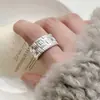 Anillo de Textura Tejida Dulce para Mujer, Borde Ancho Geométrico, Anillo Abierto de Moda Versátil, Tendencia de Anillo para Dedo Índice Estilo Ins