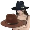 Chapéu Fedora Feminino de Lã com Blocos de Cor, Estilo Europeu e Americano para Primavera e Outono, Chapéu Jazz de Lã Personalizado em Jeans, Chapéu de Feltro Cavaleiro Estilo Retrô Britânico