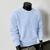 Suéter casual de punto grueso, suéter versátil de color liso con cuello redondo, suelto y de manga larga para jóvenes