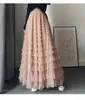 Saia de Bolo Patchwork com Renda Vermelha de Natal 2026 Outono e Inverno Novo Estilo Saia Midi Saia Evasê Saia de Gaze Bufante