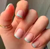 Arte de Uñas Transfronterizo Europeo y Americano Más Vendido Colección Francesa, Uñas Portátiles de Longitud Media Francesas Simples, Modernas, Frescas, Clásicas Venta al por Mayor