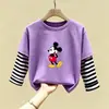Camiseta de Algodão Puro Manga Longa Infantil Média/Grande Primavera e Outono Nova Blusa Solta para Meninas Estampada Desenho Animado de Menina Camada de Base Tendência