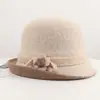 100% lujoso sombrero de cubo cálido de mezcla de lana para otoño e invierno con ala enrollada, sombrero casual de equitación que adelgaza el rostro, sombrero de cubo, sombrero de pescador para mujer