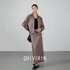 Falda de Cuero Adelgazante de Alta Gama Color Café para Mujer, Nuevo Estilo Primavera Temprana 2026, Elegante Falda Recta de Longitud Media con Caída para Socialité