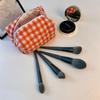 Bolsa de cosméticos estampada xadrez clássica, bolsa de armazenamento de cosméticos fofa, bolsa de cosméticos de algodão plissada com zíper para cuidados com a pele