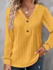 2026 Roupas Femininas Novas de Outono e Inverno Cruzadas Europeias e Americanas Camiseta Casual de Moda Botões Manga Longa Cor Sólida Decote V Botões