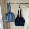 Bolsa de balde jeans transfronteiriça feminina 2024 novo outono e inverno casual elegante bolsa de ombro de grande capacidade bolsa geral