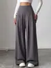 Pantalones de vestir de pierna ancha de cintura alta en forma de V, estilo europeo y americano, exclusivos transfronterizos, para mujer, plisados, fluidos, corte holgado, de longitud hasta el suelo