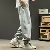 Jeans Negros para Hombre Primavera y Otoño Estilo Americano Retro Estilo Japonés Pierna Ancha Overol Marca de Moda Pantalones para Niños Primavera y Otoño