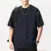 Camiseta de verano para hombre de manga corta con costuras de contraste de color, color liso, marca de alta moda pesada, cuello redondo, holgada, media manga, moda