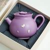 Bule de Lírio-do-Vale Roxo Borboleta para Preparo Pessoal de Chá, Bule Cerâmico Doméstico com Separação de Água e Chá, Bule Individual para Consumo Solo, Pequeno Conjunto de Chá