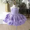 Vestido de Princesa Navideño para Niñas con Decoración de Perlas, Vestido de Satén para Cumpleaños de Un Año, Vestido Voluminoso Estilo Europeo y Americano, Vestido Formal para Niños, Envío Directo Transfronterizo