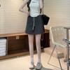 Shorts de Trabalho Rosa para Mulheres, Novo Estilo Verão 2025, Calça Casual de Cintura Alta Wide Leg, Saia-Calça Solta A-Line Petite