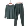 Conjunto Novo de Roupa Íntima Térmica Feminina Outono/Inverno 2026, Conjunto de Pijama Macio e Sem Costura para Outono, Cor Sólida
