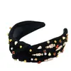Diadema de Halloween Europea y Americana Transfronteriza con Tela Negra y Naranja, Pedrería, Accesorios de Calavera, Accesorio para el Cabello Ancho de Moda Anudado para Mujeres