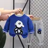 Primavera y Otoño Nuevo Color Combinación Dibujos Animados Color Sólido Cuello Redondo Top Pantalones de Algodón Niños de 1 a 4 Años Conjunto de Dos Piezas Fabricante Venta al por Mayor
