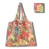 Nova grande bolsa de compras dobrável, bolsa quadrada de pano com flores, bolsa de compras portátil, bolsa tote dobrável