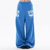 Pantalones de chándal retro de estilo americano con estampado digital, unisex, corte holgado, casual, relajados, con caída fluida y diseño de pierna recta hasta el suelo