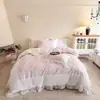 Juego de ropa de cama de cuatro piezas de algodón puro de fibra larga, de lujo ligero y simple, sábana bajera y funda de edredón 100% algodón, juego de ropa de cama de tres piezas con sábana bajera para dormitorio