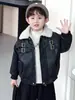 Chaqueta de Cuero PU con Felpa de Invierno para Niños 2026 Nuevo Abrigo de Algodón Fresco Otoño/Invierno Chaqueta de Cuero Engrosada para Bebé