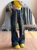 Jeans azules gris holgados y adelgazantes de talla grande con figura de pera para mujer, pantalones de pierna ancha estilo americano con diseño de patchwork tie-dye
