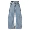Jeans de estilo americano con dobladillo curvo lavado para hombre, moda callejera punk vintage, corte holgado, pantalones casuales de trabajo desgastados